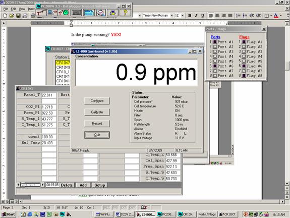 Screen shot of Li-800 calibration zero pre-cal