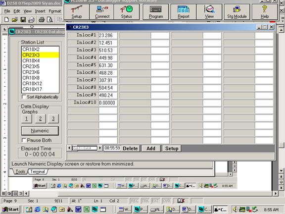 Screen shot of soil moisture data logger table