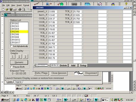 Screen shot of soil co2 data logger table