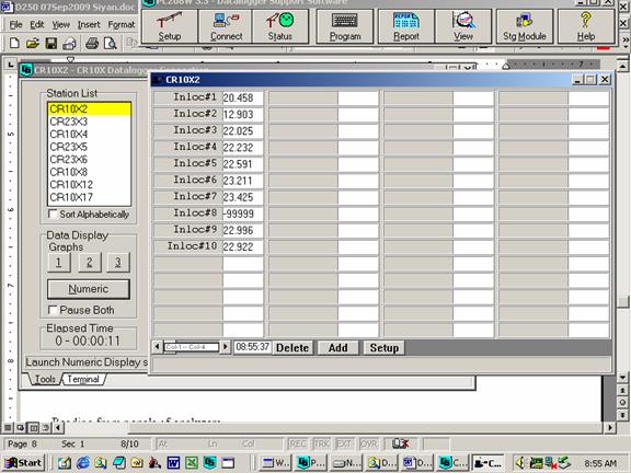 Screen shot of floor met data logger table