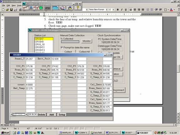 Screen shot of Li-800 calibration pre-cal