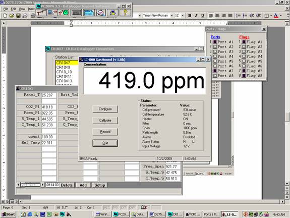 Screen shot of Li-800 calibration span pre-cal