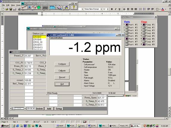 Screen shot of Li-800 calibration zero pre-cal