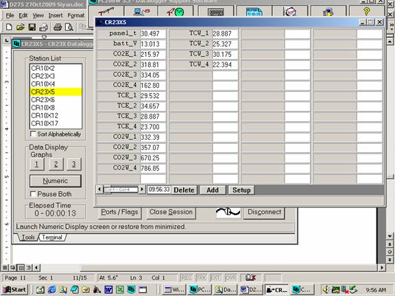 Screen shot of soil co2 data logger table