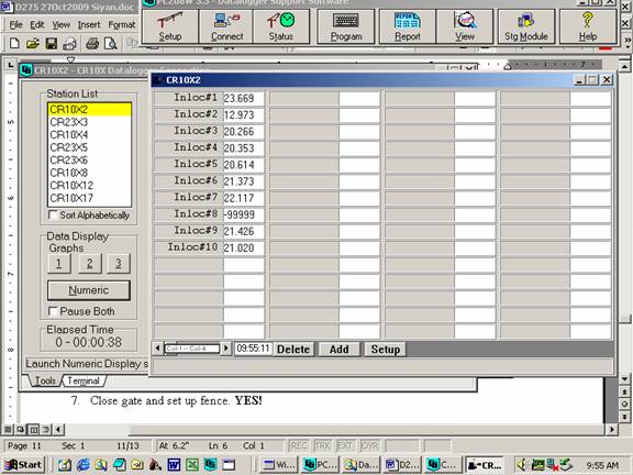 Screen shot of floor met data logger table