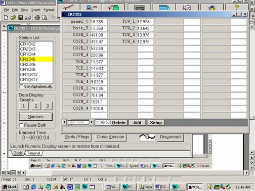 Screen shot of soil co2 data logger table