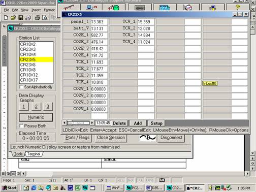 Screen shot of soil co2 data logger table