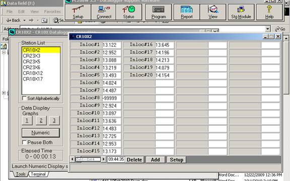 Screen shot of floor met data logger table