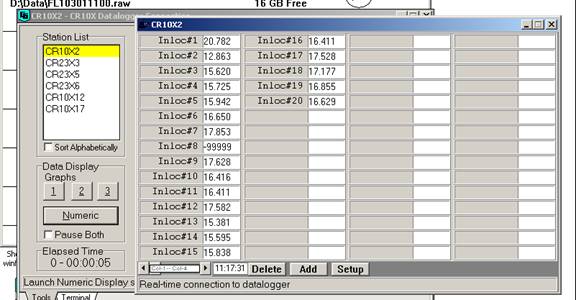 Screen shot of floor met data logger table