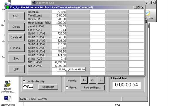 Screen shot of soil moisture data logger table