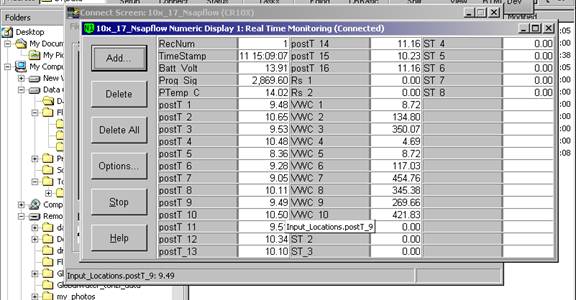 Screen shot of sap flow data logger table