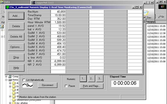 Screen shot of soil moisture data logger table