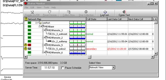 Screen shot of data logger status table