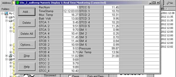 Screen shot of floor met data logger table