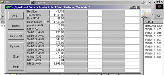 Screen shot of soil moisture data logger table