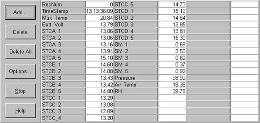 Screen shot of floor met data logger table