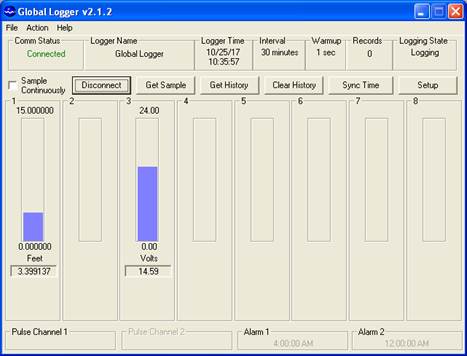 Screen shot of well level data logger table