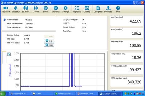 Screen shot of Vaira LI-7500 status window