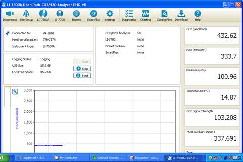 Screen shot of Vaira LI-7500 status window