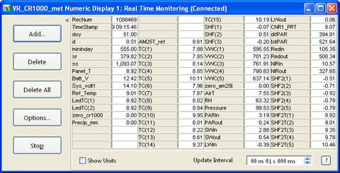 Screen shot of Vaira met data logger table old program