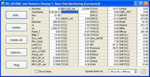 Screen shot of Vaira met data logger table new program