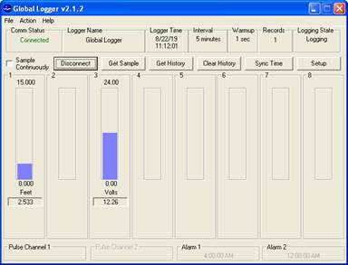 Screen shot of well level data logger status 