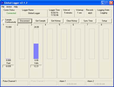 Screen shot of well level data logger status