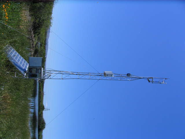 Solar panels, data logger box and levee tower