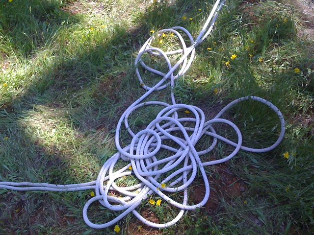 Rope coiled on the grass