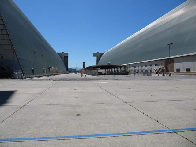 Between the big hangars at Moffett Field