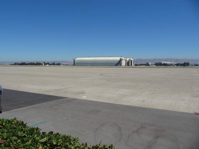 Looking across the runways at the air ship hangar (Hangar 2).