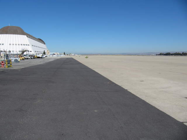 View of hangar and tarmac at Moffett Field