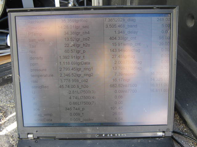 Screen shot of data logger table