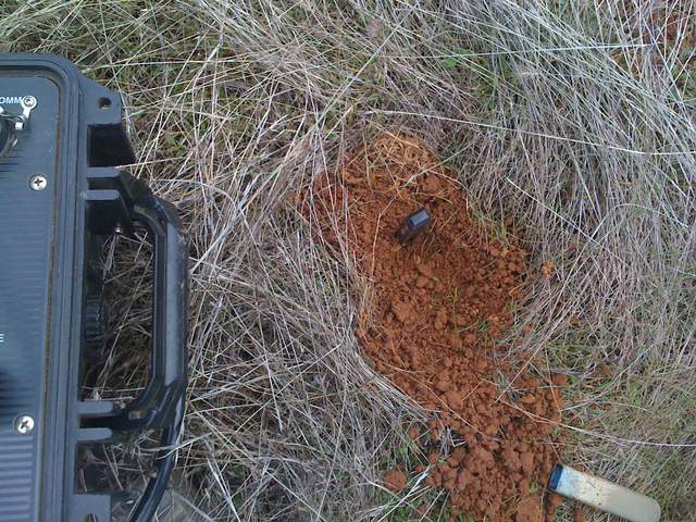 Gopher mound on soil moisture probe