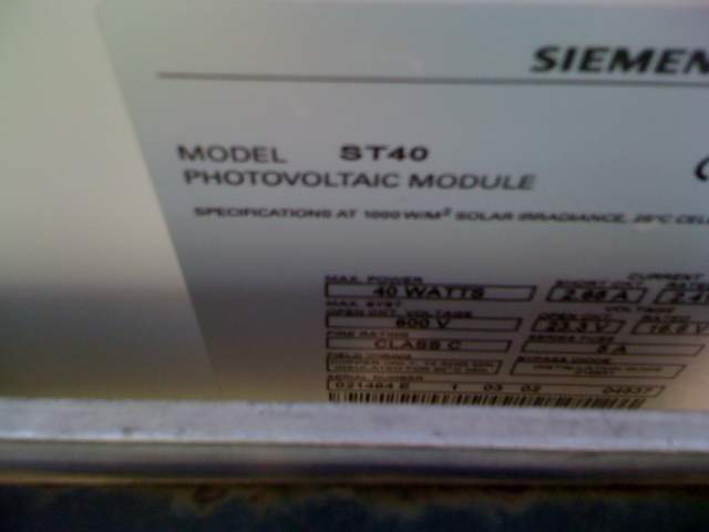 Solar pane specs tag model number