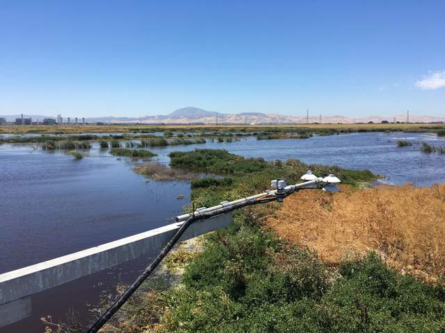 Radiation sensors over Sherman Wetland with Mt. Diablo in the background