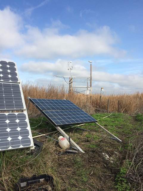 Temporary solar panels (two 140W panels) set up for the winter.