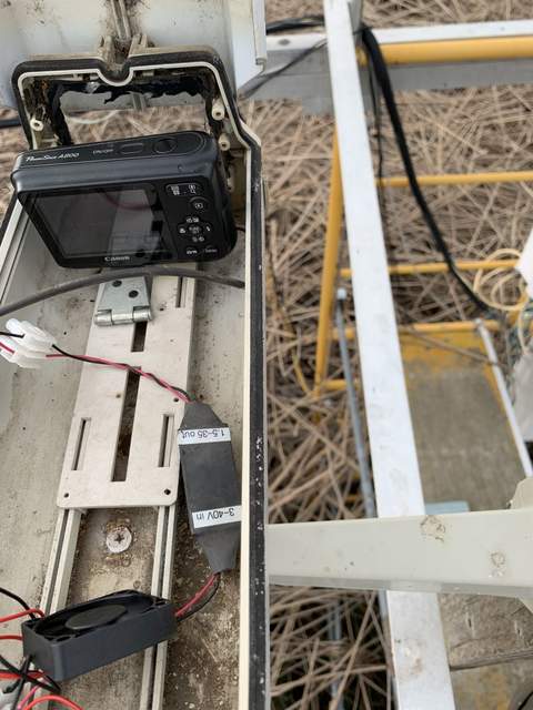 Fan in camera enclosure to try to prevent condensation on enclosure window, which has been obscuring the camera