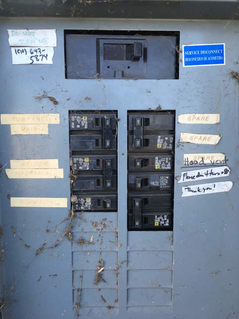 Fuse box on the northeast corner of the Duck Club building.