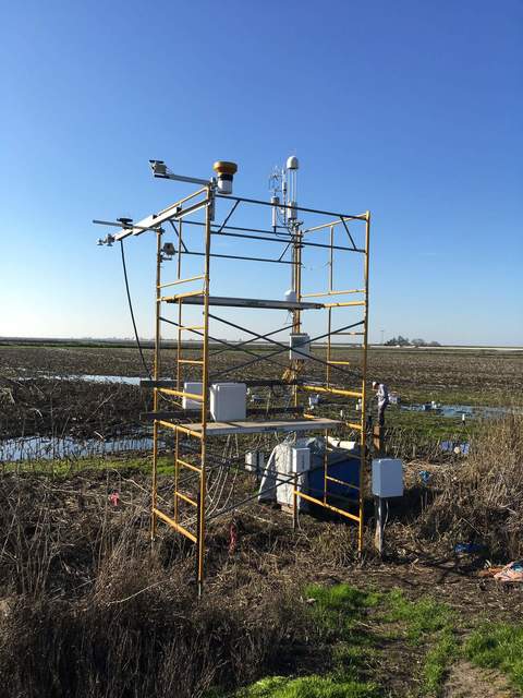 Tower was setup 2019-12-13 by the power-adapter-box pole. Field still has some puddles on it. 