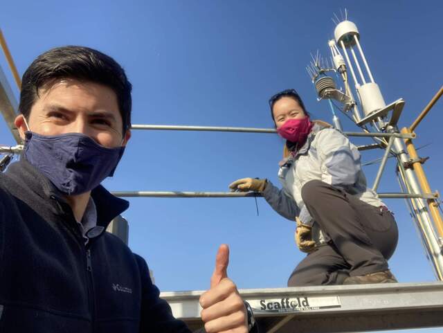 Camilo and Daphne on site. Staying outdoors + masks + social distancing = thumbs up!