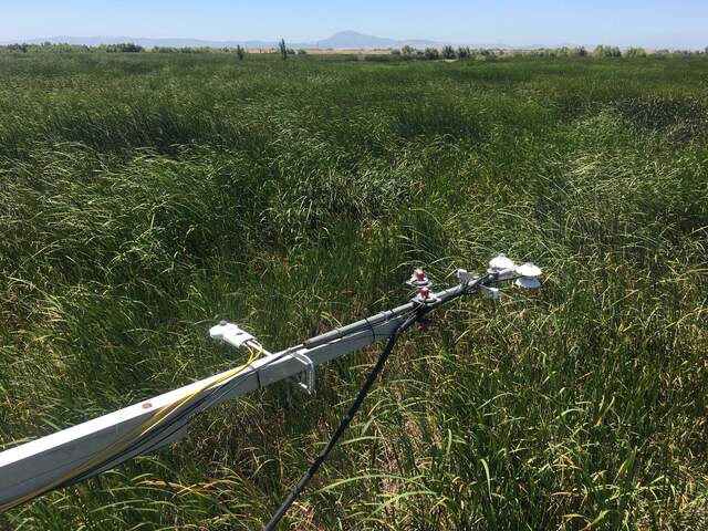 Reference radiometers (4-way, PAR, NDVI pair) set up on EE rad boom for an intercomparison