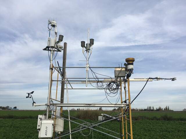 Three HMP155s set up on the BA tower for an HMP intercomparison for Carlos