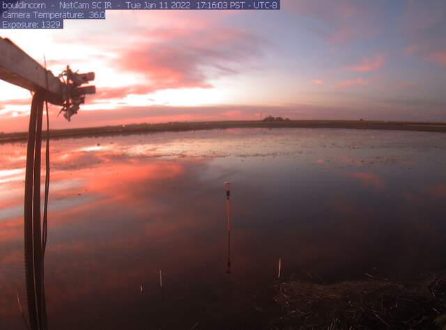 Beautiful sunset reflected in flooded field