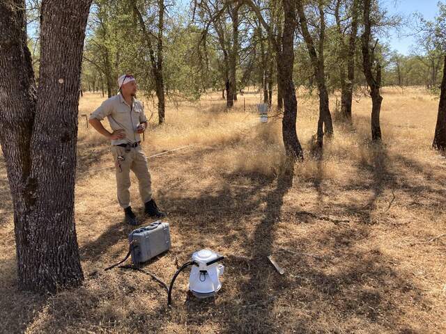 Kuno doing soil flux measurements near the Floor tower