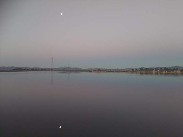 Morning moon reflected in the water