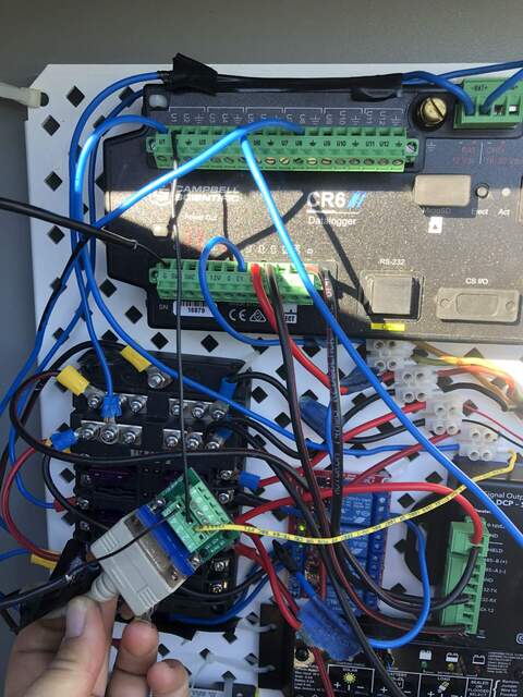 Datalogger wiring at EL lateral flux station showing the serial connector for the ADCP