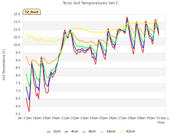 plot of Tonzi Soil Temperatures Set C