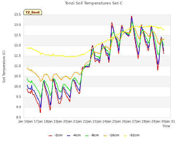 plot of Tonzi Soil Temperatures Set C