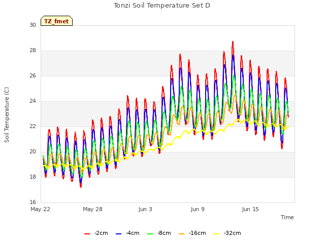 Graph showing Tonzi Soil Temperature Set D